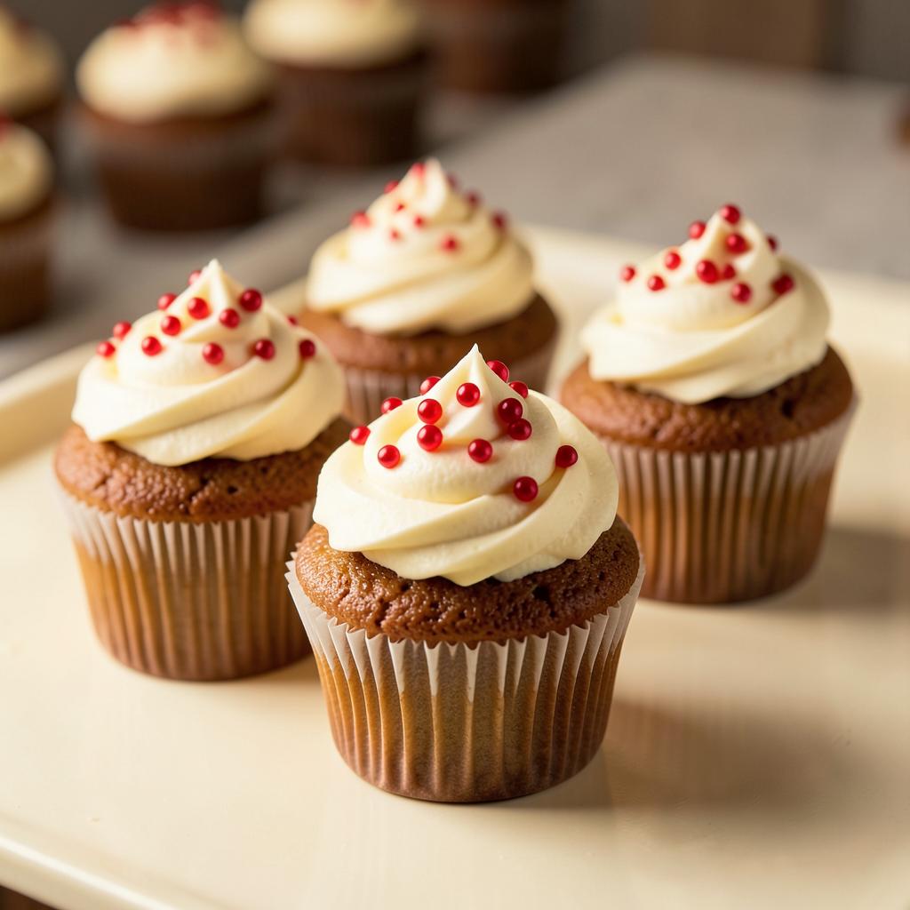 Cupcakes artesanales con crema batida y perlas rojas