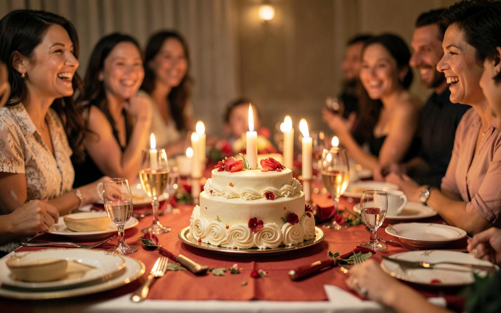 Celebración familiar alrededor de una torta con velas encendidas